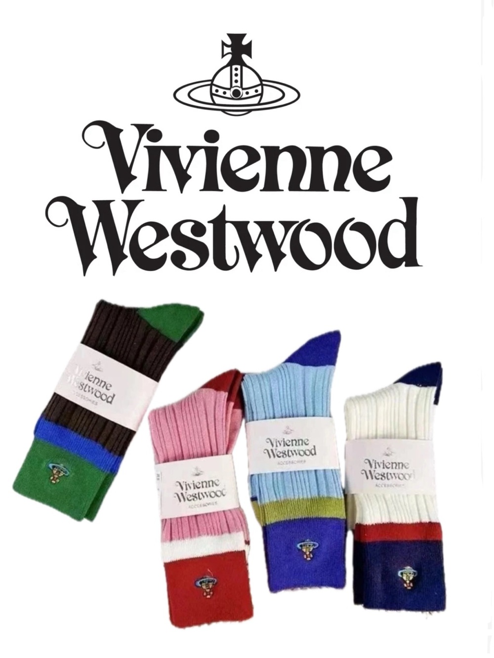 Vivienne Westwood Unisex Colorblock Ribbed Socks - Multi Color Choices